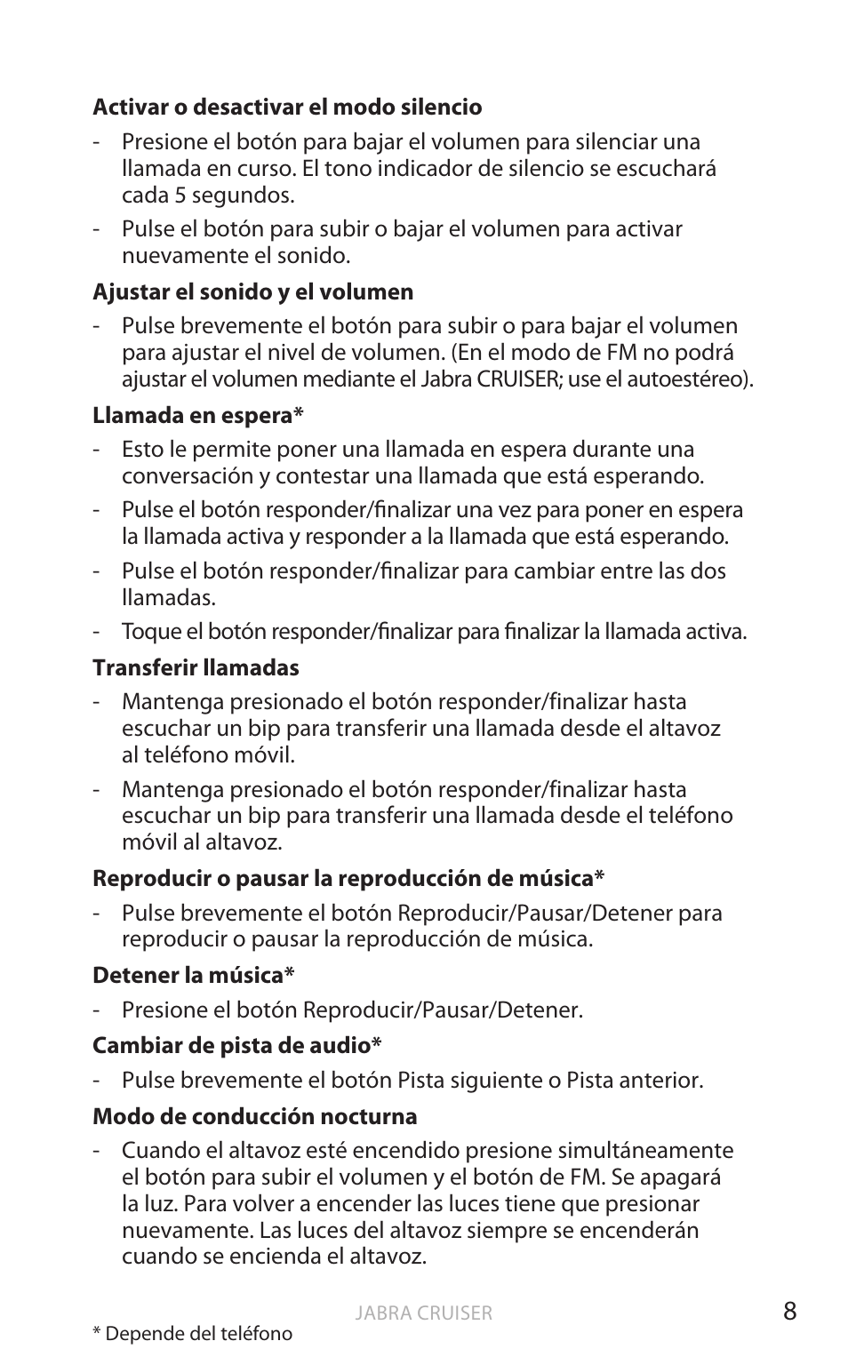 Esp añol | Jabra Cruiser User Manual | Page 259 / 491