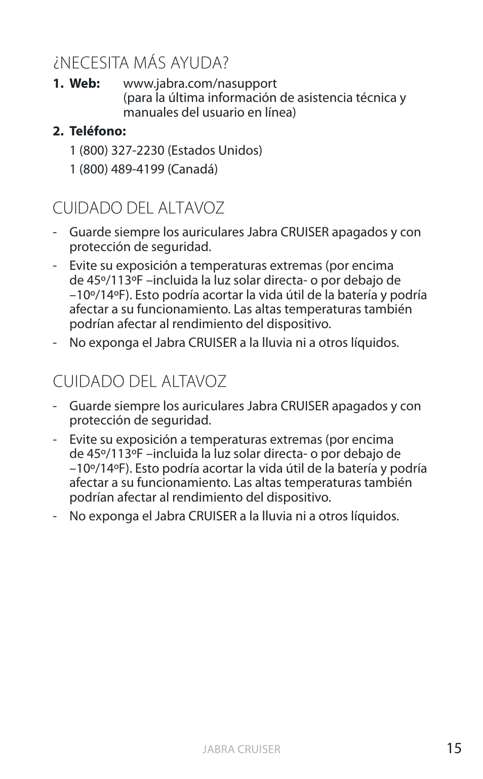 Necesita más ayuda, Cuidado del altavoz, Esp añol | Jabra Cruiser User Manual | Page 266 / 491