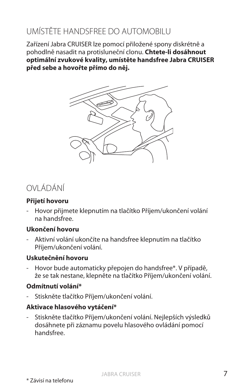 Umístěte handsfree do automobilu, Ovládání, Angič tina | Jabra Cruiser User Manual | Page 274 / 491