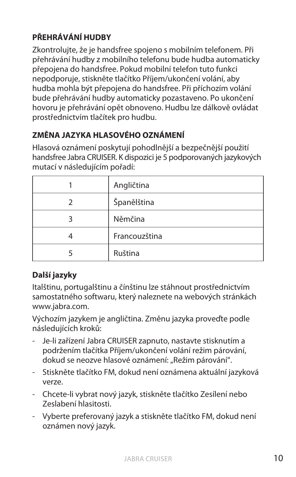 Angič tina | Jabra Cruiser User Manual | Page 277 / 491