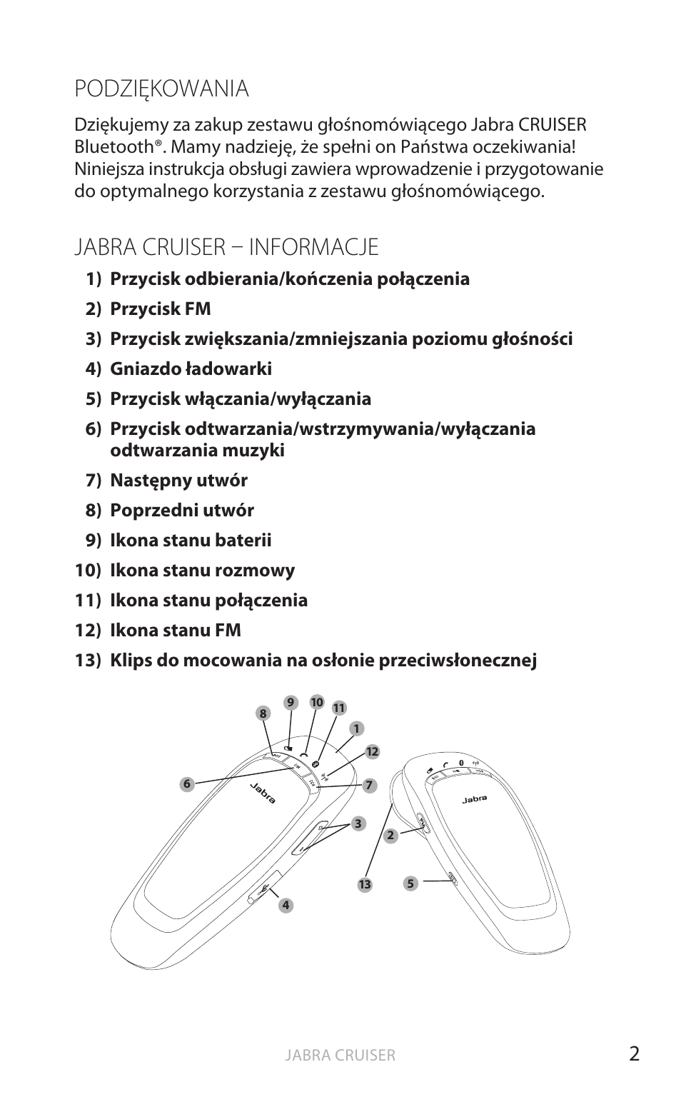 Podziękowania, Jabra cruiser – informacje, Polski | Jabra Cruiser User Manual | Page 285 / 491