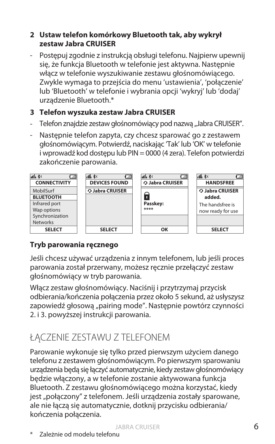 Łączenie zestawu z telefonem, Polski | Jabra Cruiser User Manual | Page 289 / 491