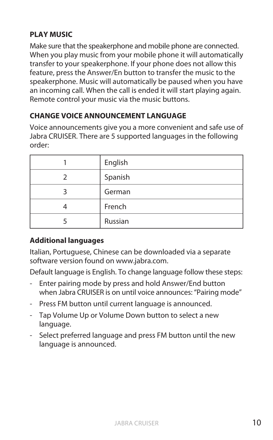 English | Jabra Cruiser User Manual | Page 29 / 491
