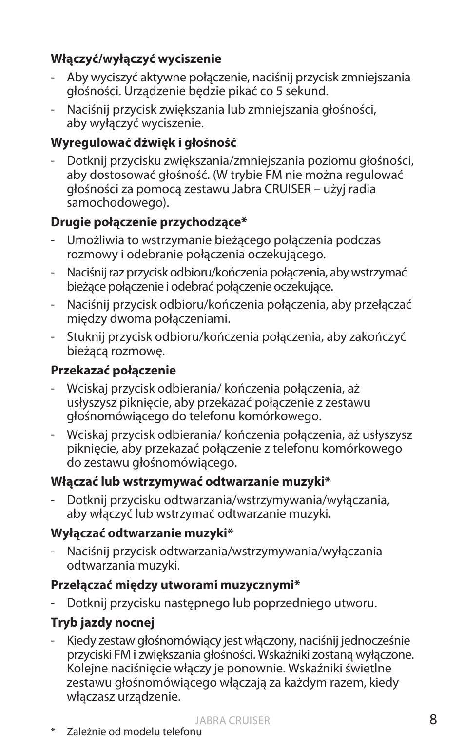 Polski | Jabra Cruiser User Manual | Page 291 / 491