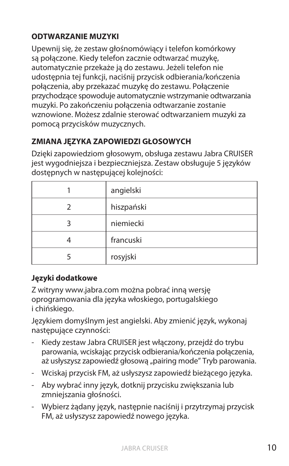 Polski | Jabra Cruiser User Manual | Page 293 / 491