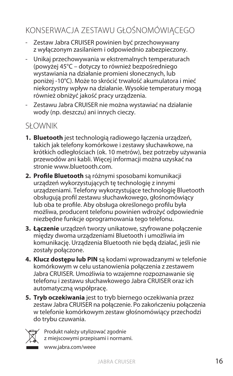 Konserwacja zestawu głośnomówiącego, Słownik, Polski | Jabra Cruiser User Manual | Page 299 / 491