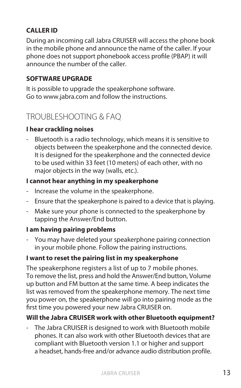 Troubleshooting & faq, English | Jabra Cruiser User Manual | Page 32 / 491