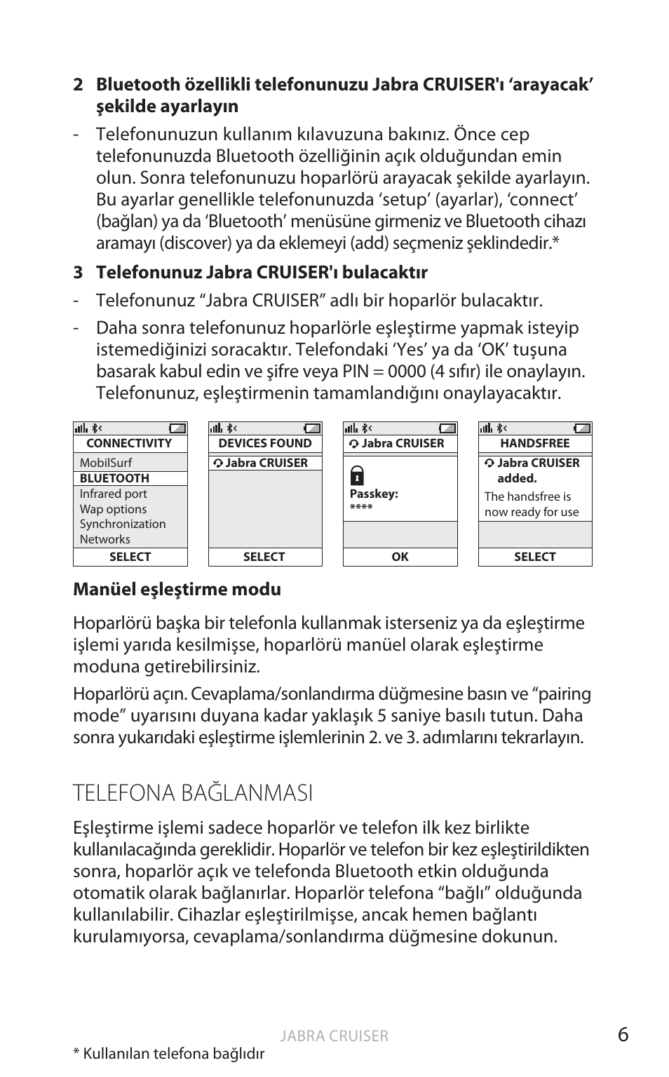 Telefona bağlanmasi, Türk çe | Jabra Cruiser User Manual | Page 323 / 491