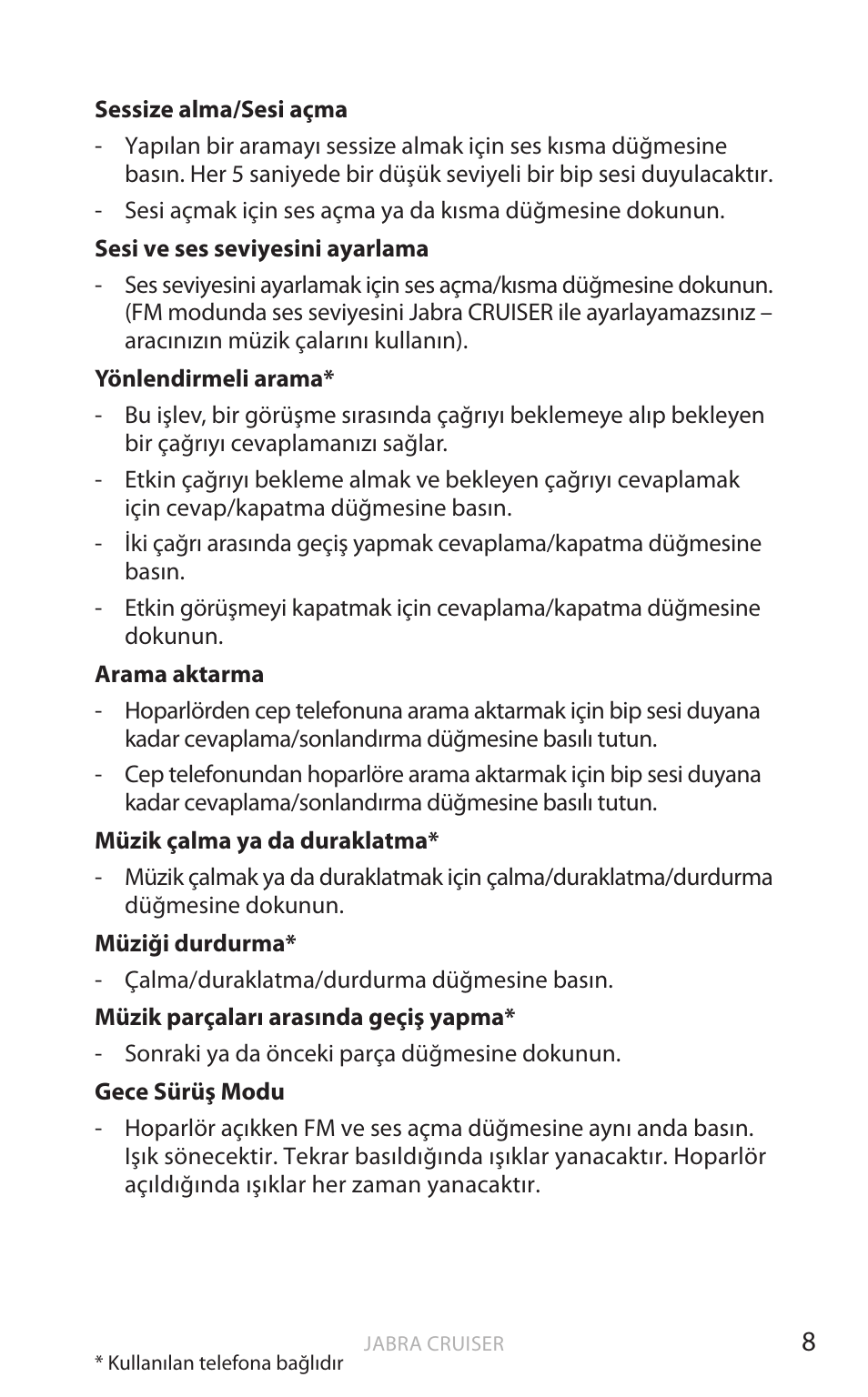 Türk çe | Jabra Cruiser User Manual | Page 325 / 491