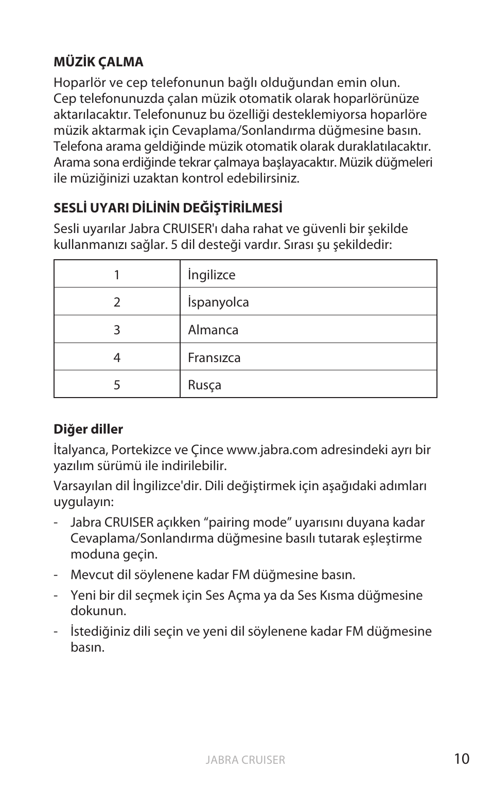 Türk çe | Jabra Cruiser User Manual | Page 327 / 491