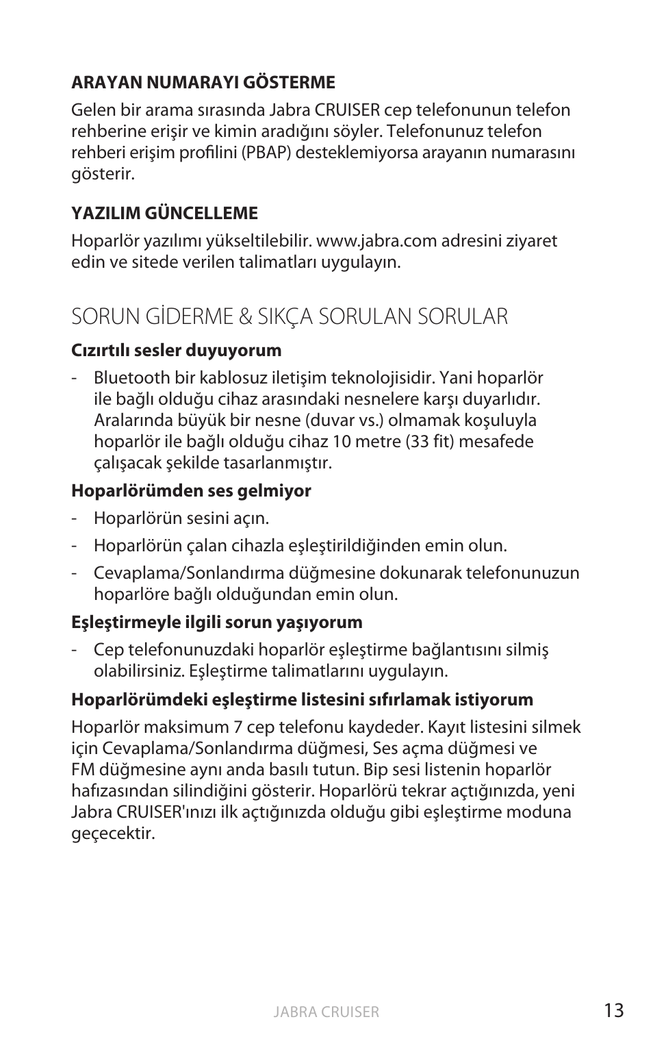Sorun giderme & sikça sorulan sorular, Türk çe | Jabra Cruiser User Manual | Page 330 / 491