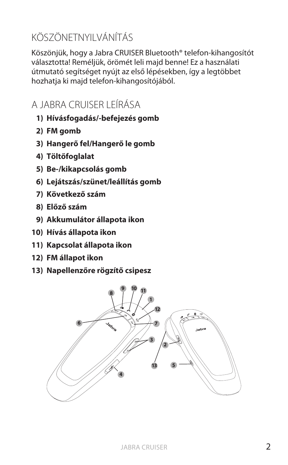 Köszönetnyilvánítás, A jabra cruiser leírása, Ma gy ar | Jabra Cruiser User Manual | Page 335 / 491