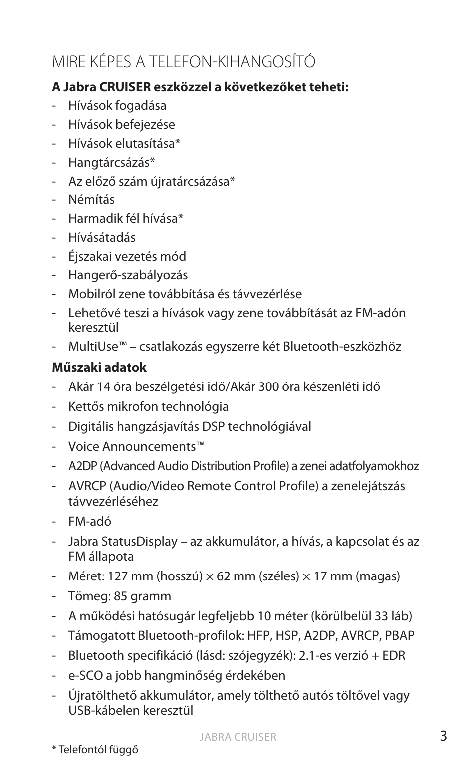 Mire képes a telefon-kihangosító, Ma gy ar | Jabra Cruiser User Manual | Page 336 / 491