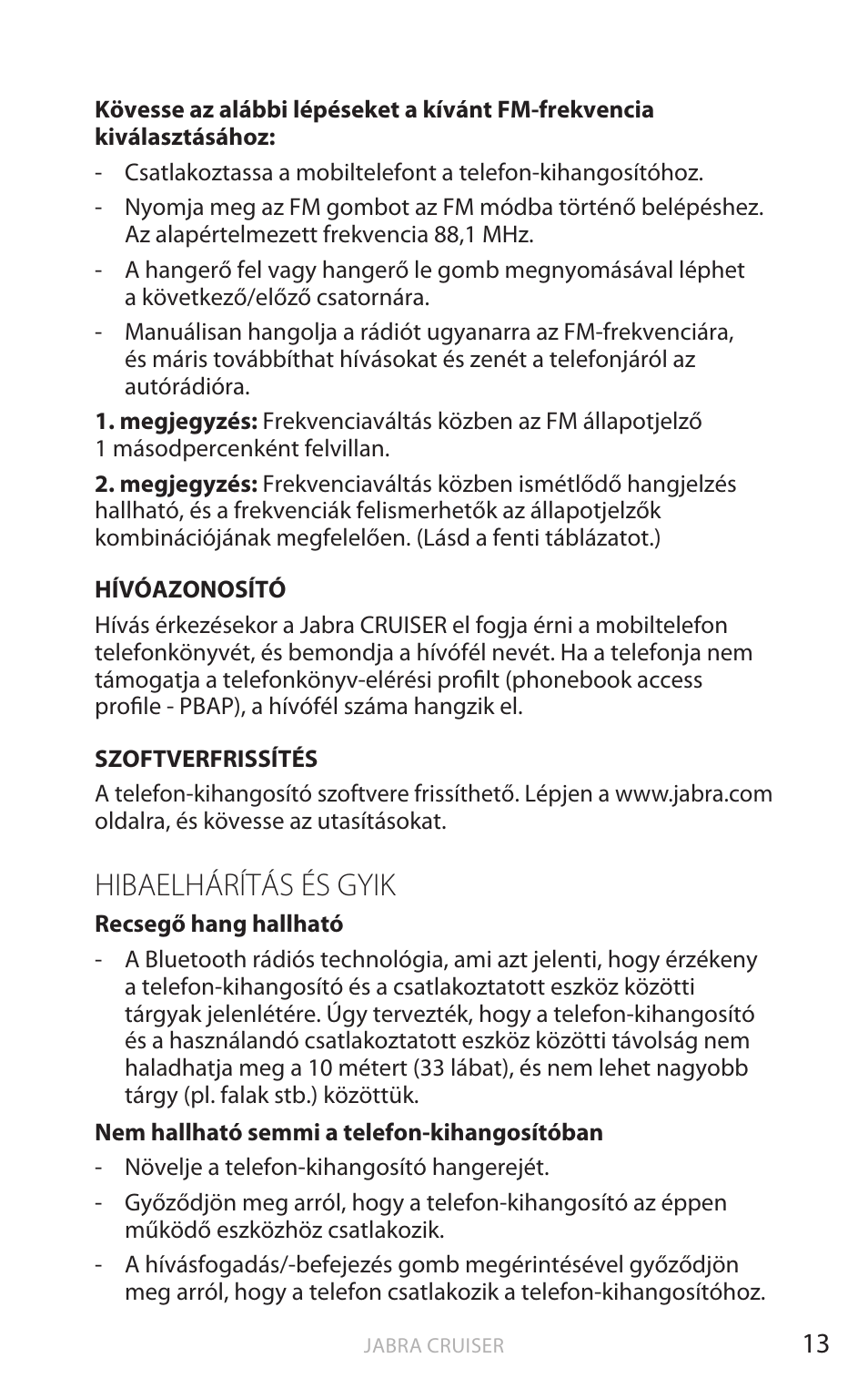 Hibaelhárítás és gyik, Ma gy ar | Jabra Cruiser User Manual | Page 346 / 491