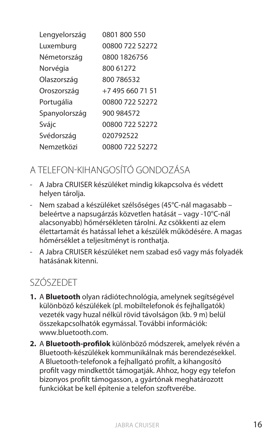 A telefon-kihangosító gondozása, Szószedet, Ma gy ar | Jabra Cruiser User Manual | Page 349 / 491