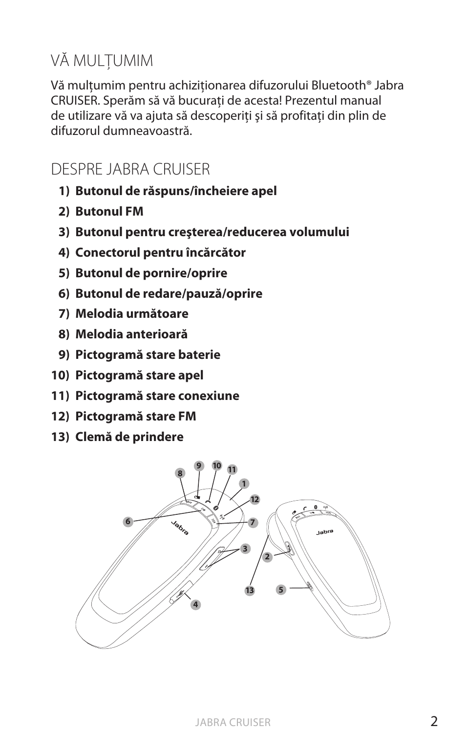 Vă mulţumim, Despre jabra cruiser, Rom ână | Jabra Cruiser User Manual | Page 352 / 491