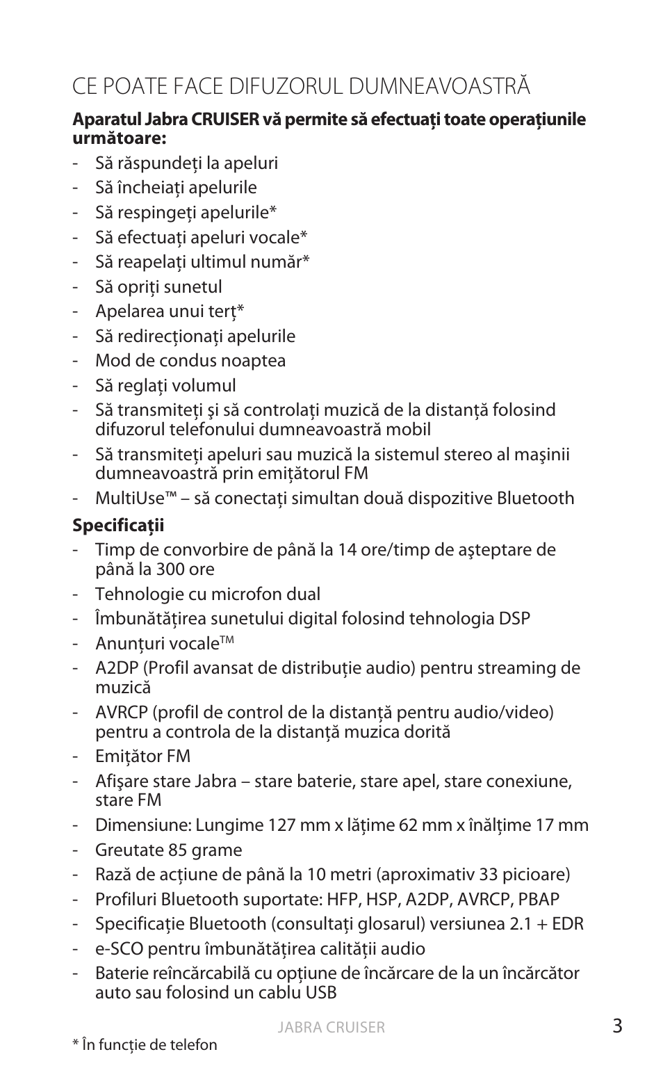 Ce poate face difuzorul dumneavoastră, Rom ână | Jabra Cruiser User Manual | Page 353 / 491