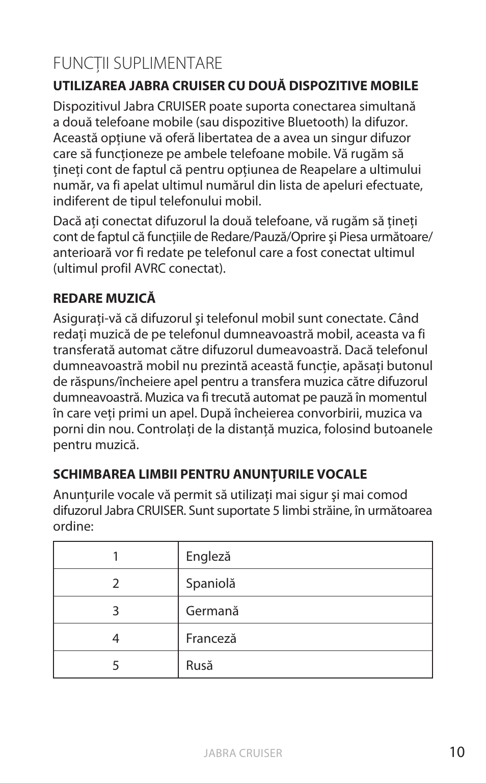 Funcţii suplimentare, Rom ână | Jabra Cruiser User Manual | Page 360 / 491