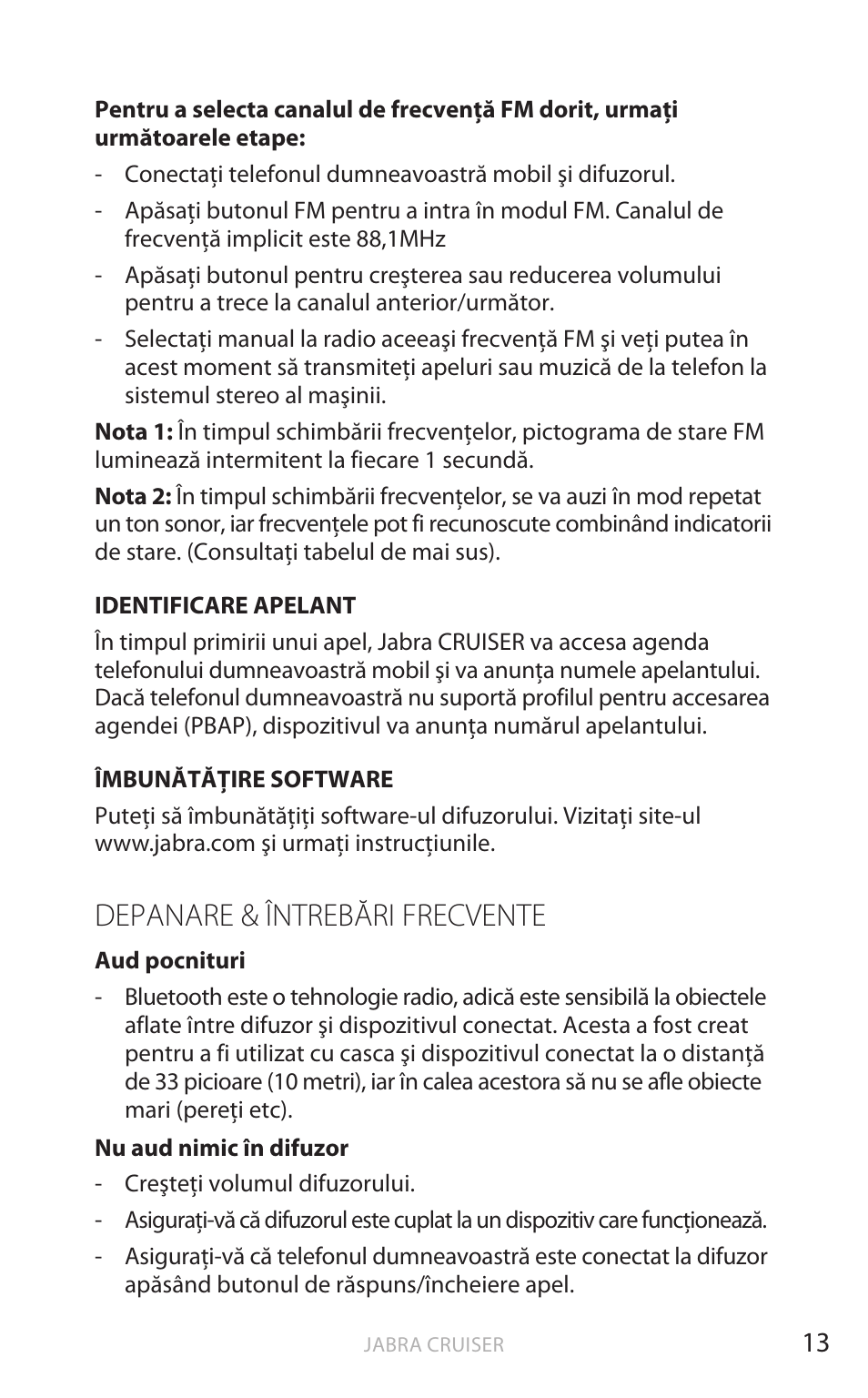 Depanare & întrebări frecvente, Rom ână | Jabra Cruiser User Manual | Page 363 / 491