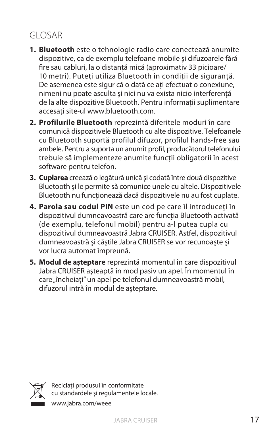 Glosar, Rom ână | Jabra Cruiser User Manual | Page 367 / 491