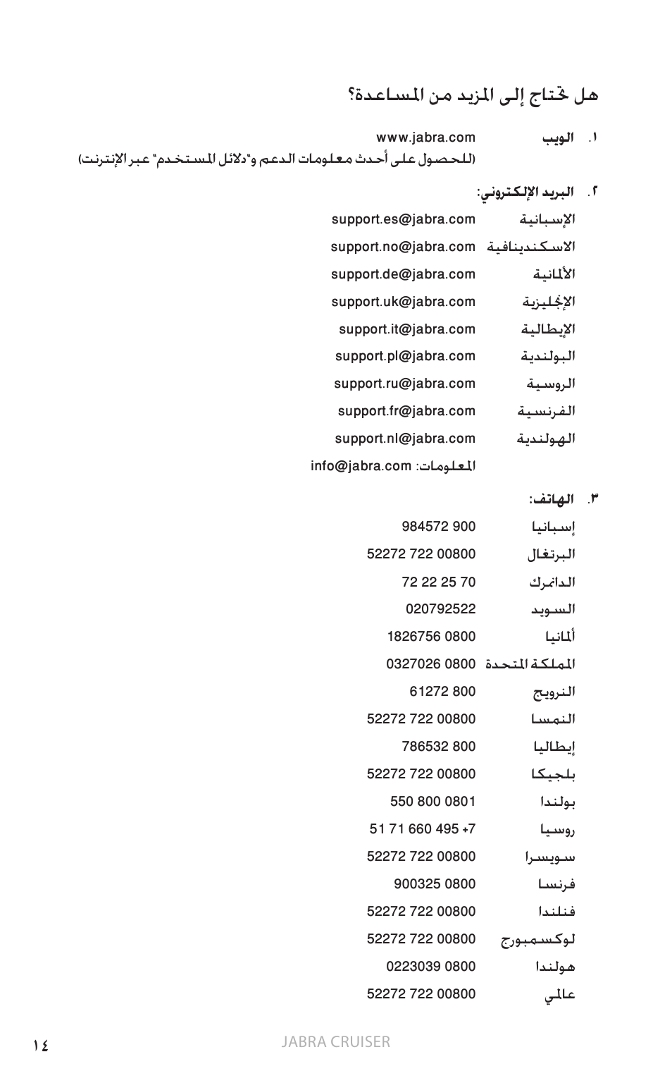 14 ؟ةدعاسملا نم ديزملا ىلإ جاتحت له, ةي زيلجن لإا, ةدعاسلما نم ديزلما ىلإ جاتتح له | Jabra Cruiser User Manual | Page 381 / 491
