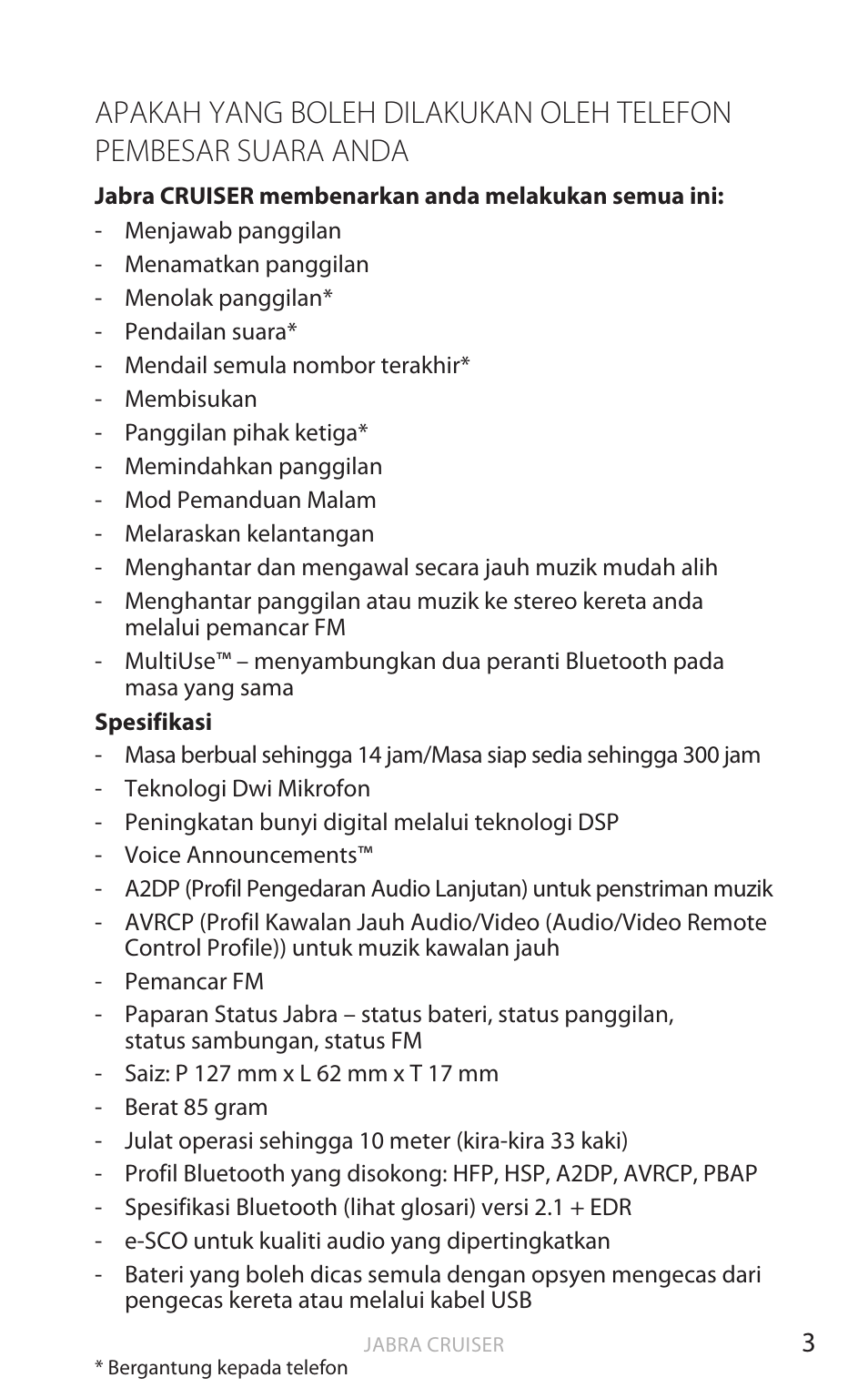 Apakah yang boleh dilakukan oleh telefon, Pembesar suara anda, Bahasa ingger is | Jabra Cruiser User Manual | Page 464 / 491