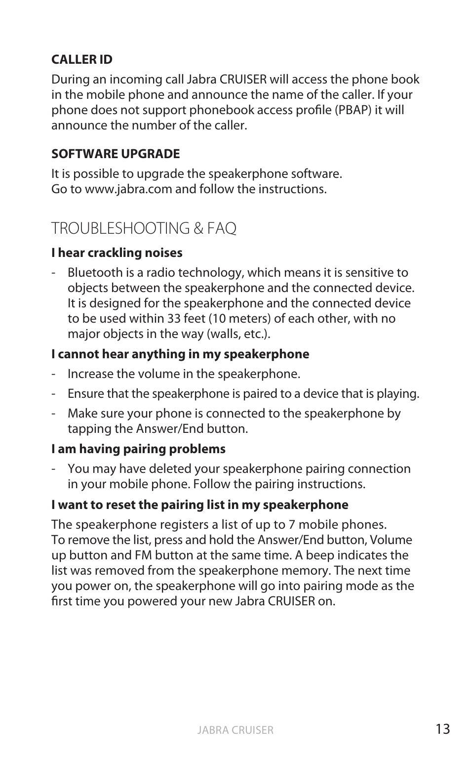 Troubleshooting & faq, English | Jabra Cruiser User Manual | Page 47 / 491