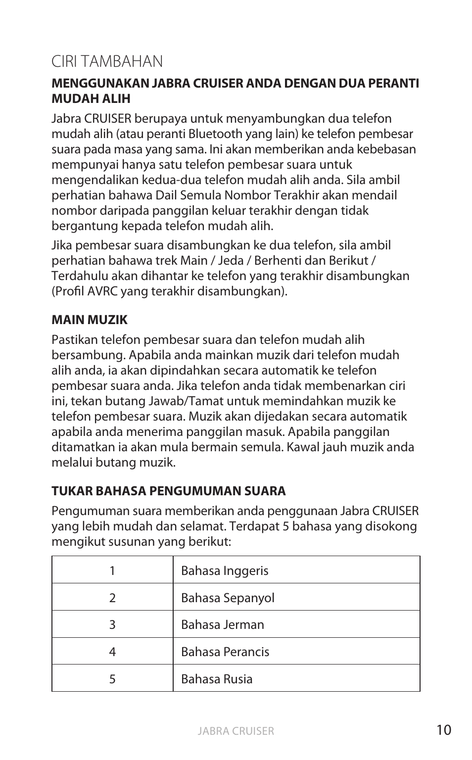 Ciri tambahan, Bahasa ingger is | Jabra Cruiser User Manual | Page 471 / 491