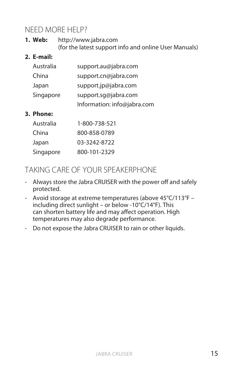 Need more help, Taking care of your speakerphone, English | Jabra Cruiser User Manual | Page 49 / 491