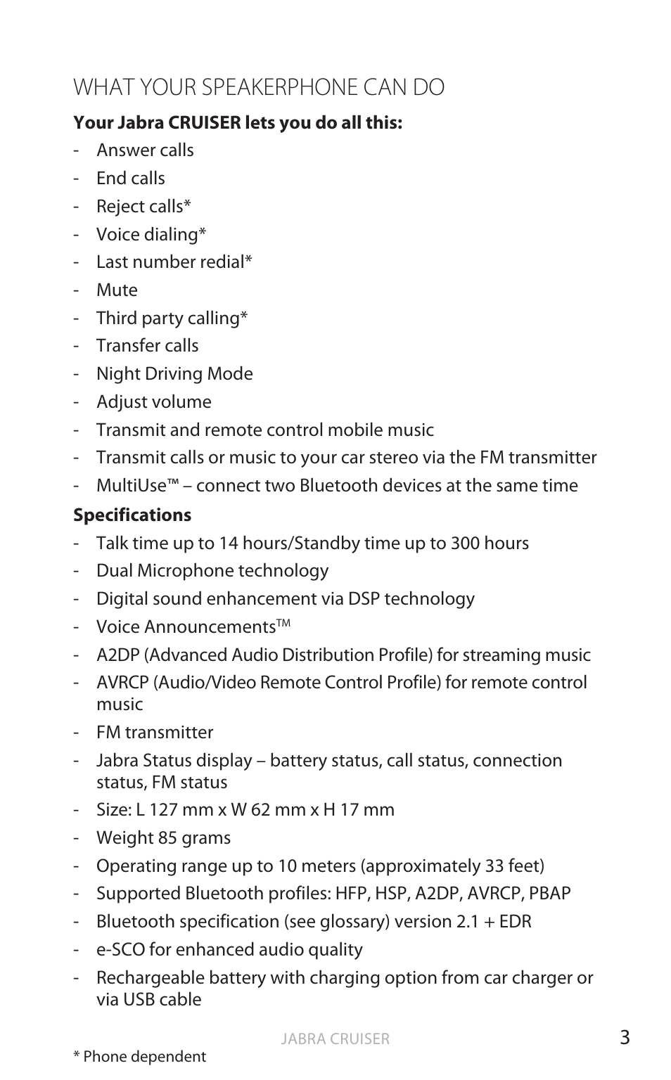 What your speakerphone can do, English | Jabra Cruiser User Manual | Page 6 / 491