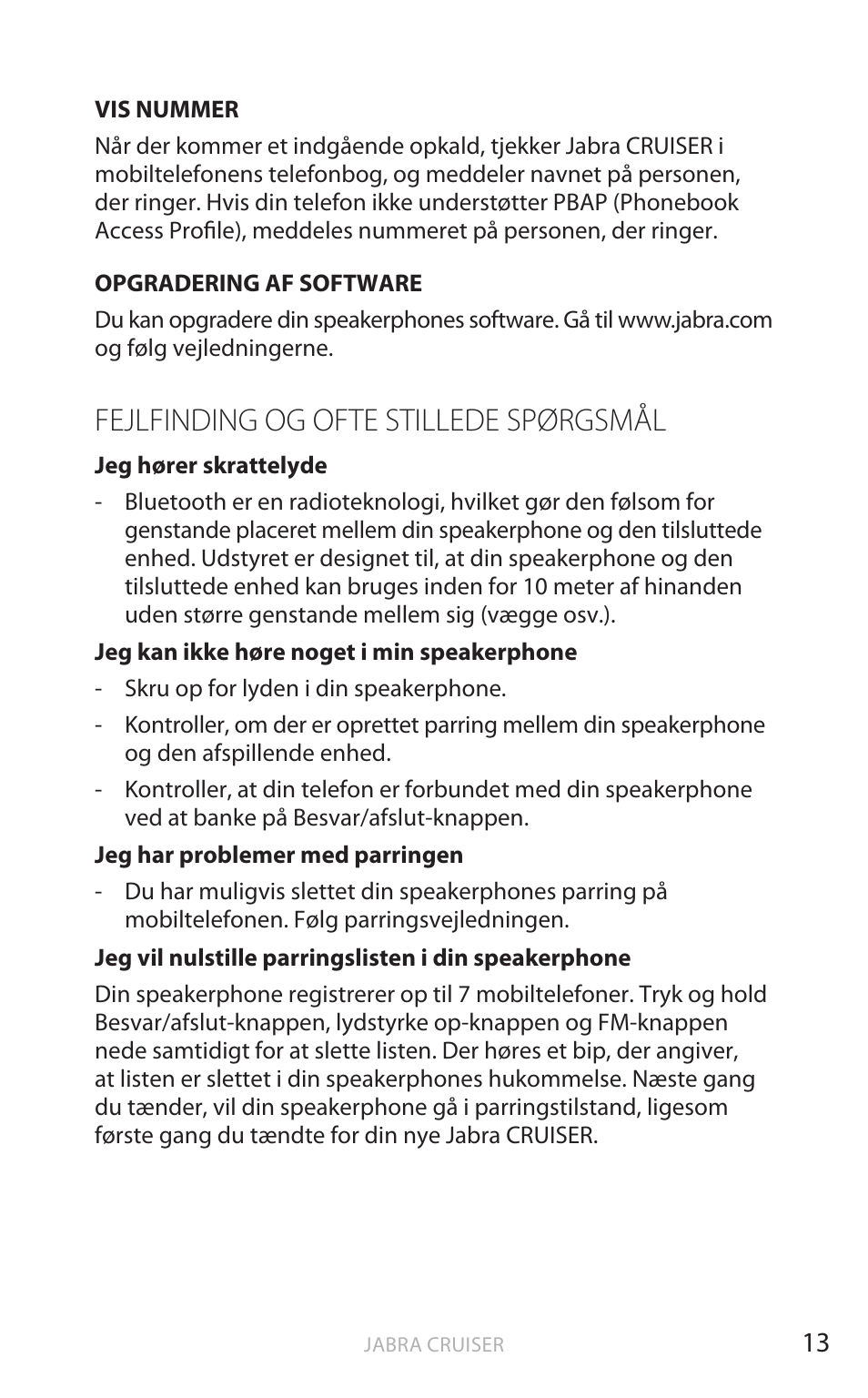 Fejlfinding og ofte stillede spørgsmål, Eng elsk | Jabra Cruiser User Manual | Page 63 / 491