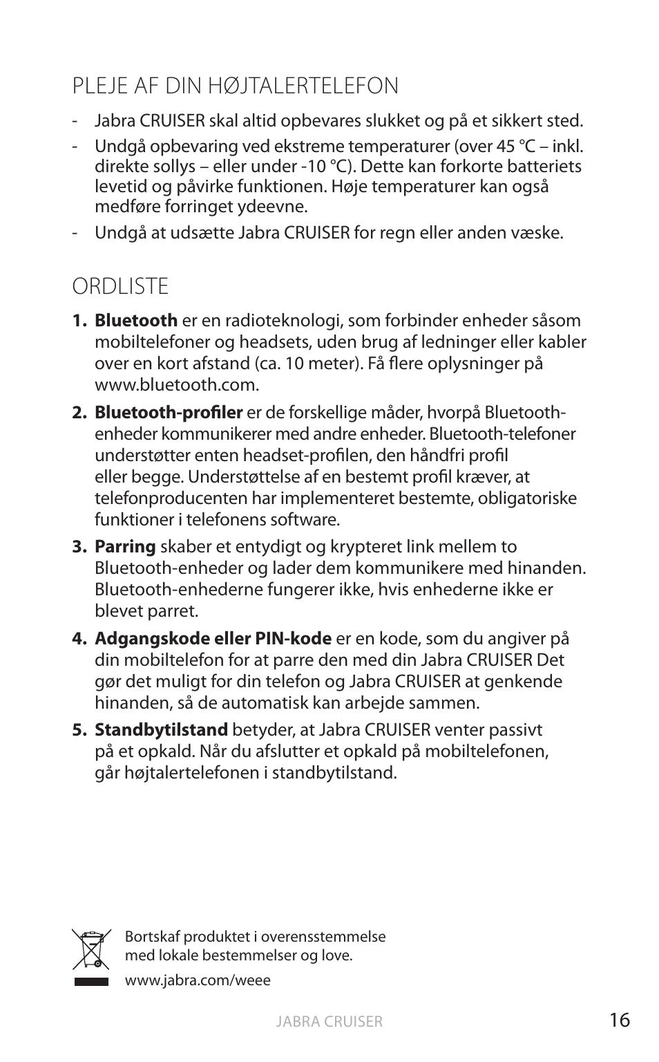 Pleje af din højtalertelefon, Ordliste, Eng elsk | Jabra Cruiser User Manual | Page 66 / 491