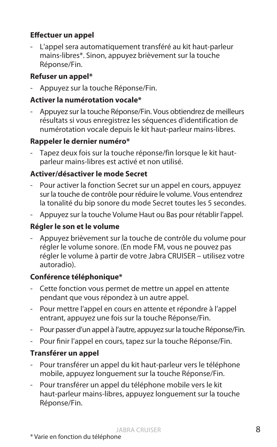 Fr anç ais | Jabra Cruiser User Manual | Page 74 / 491