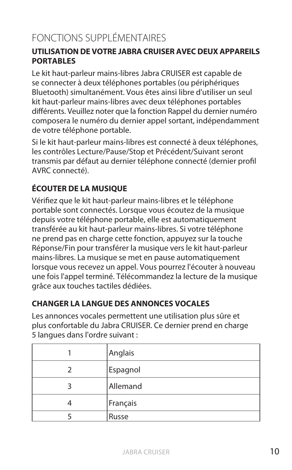 Fonctions supplémentaires, Fr anç ais | Jabra Cruiser User Manual | Page 76 / 491