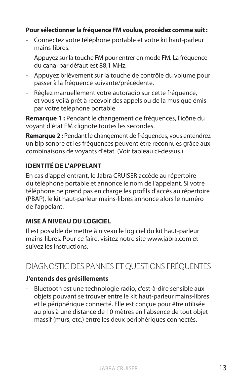 Diagnostic des pannes et questions fréquentes, Fr anç ais | Jabra Cruiser User Manual | Page 79 / 491