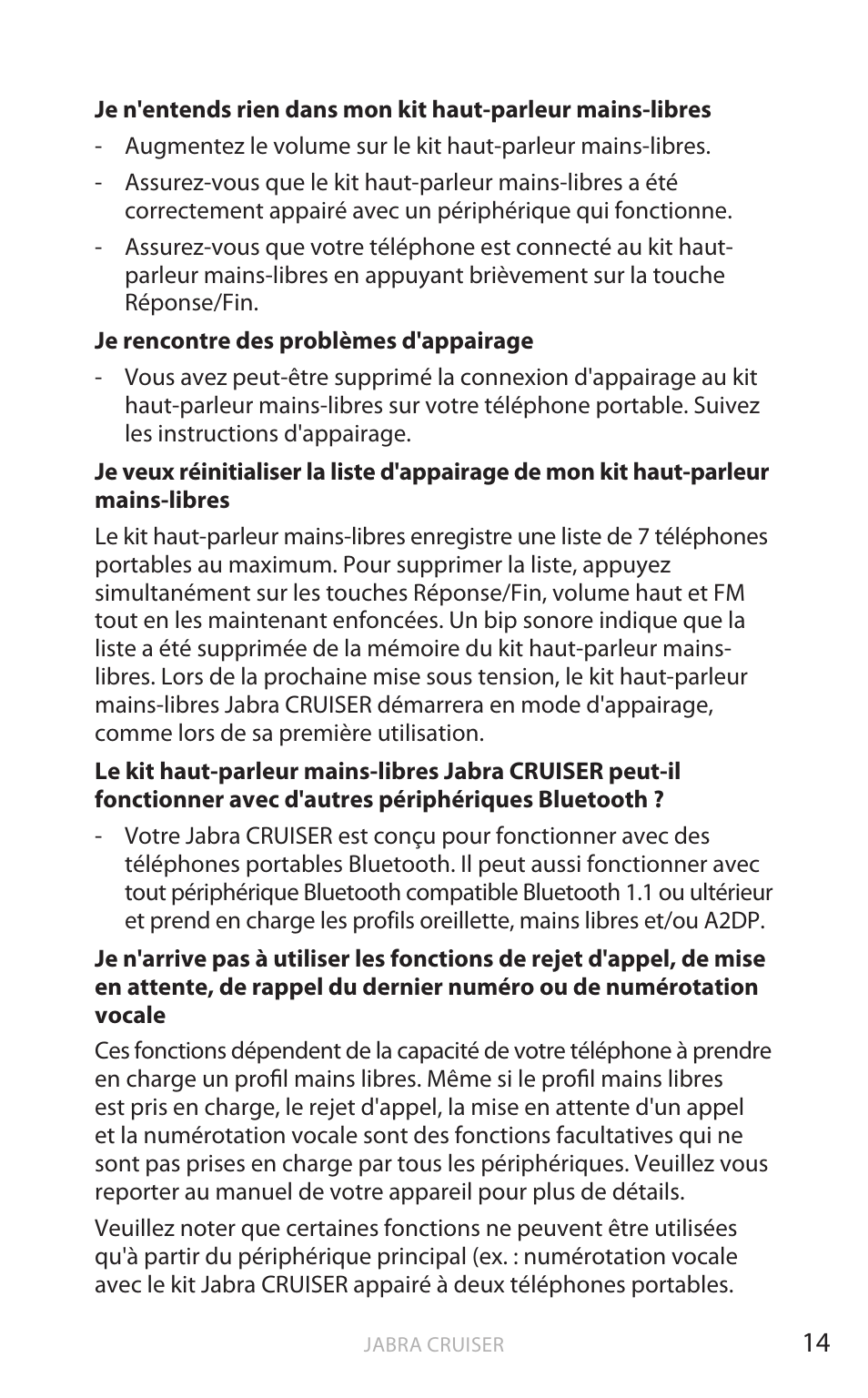 Fr anç ais | Jabra Cruiser User Manual | Page 80 / 491