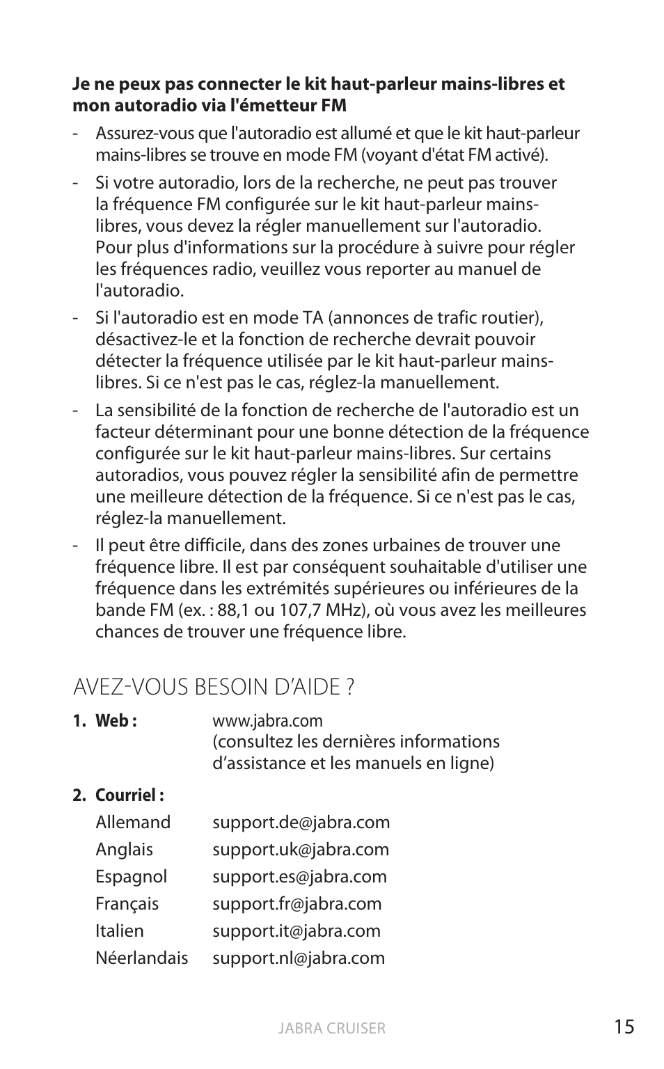 Avez-vous besoin d’aide, Fr anç ais | Jabra Cruiser User Manual | Page 81 / 491