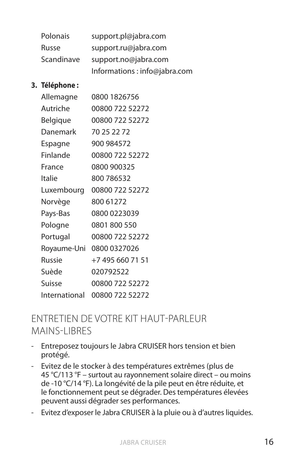 Entretien de votre kit haut-parleur mains-libres, Fr anç ais | Jabra Cruiser User Manual | Page 82 / 491