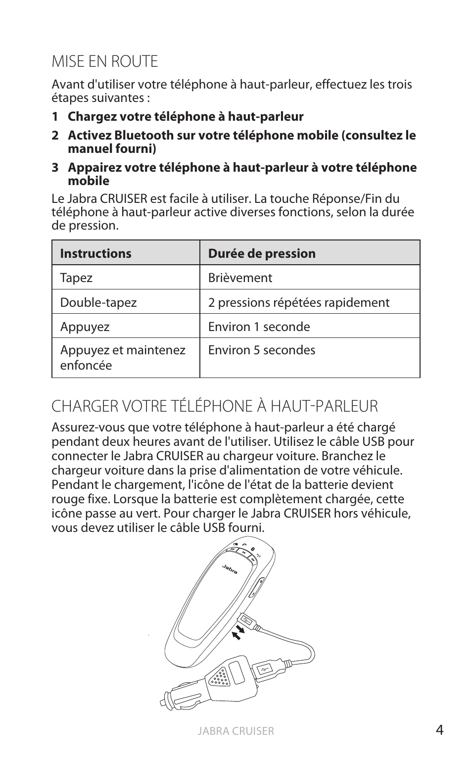Mise en route, Charger votre téléphone à haut-parleur, English | Jabra Cruiser User Manual | Page 87 / 491