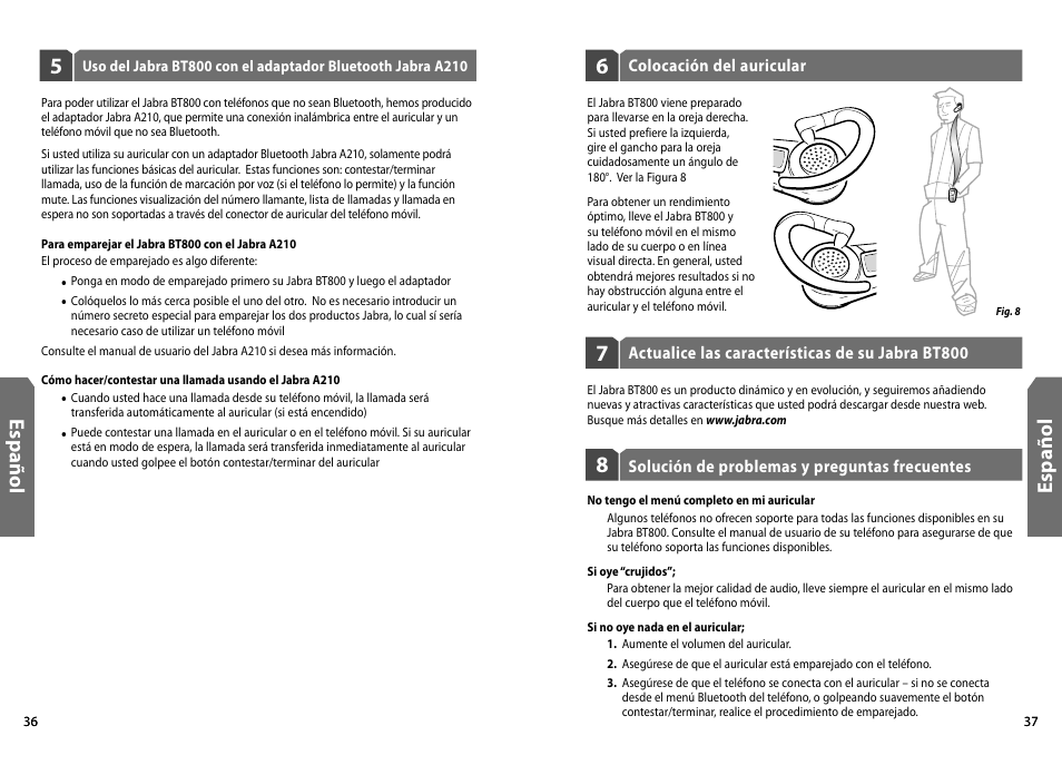 Es p añ o l | Jabra BT800 User Manual | Page 20 / 23