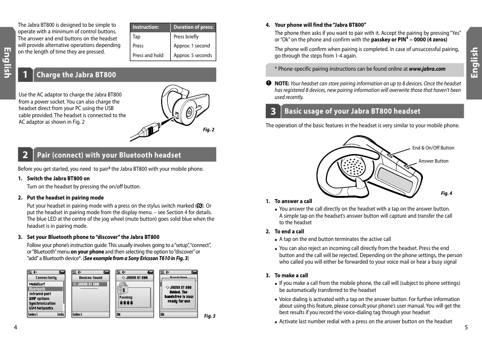 En g lis h | Jabra BT800 User Manual | Page 4 / 23