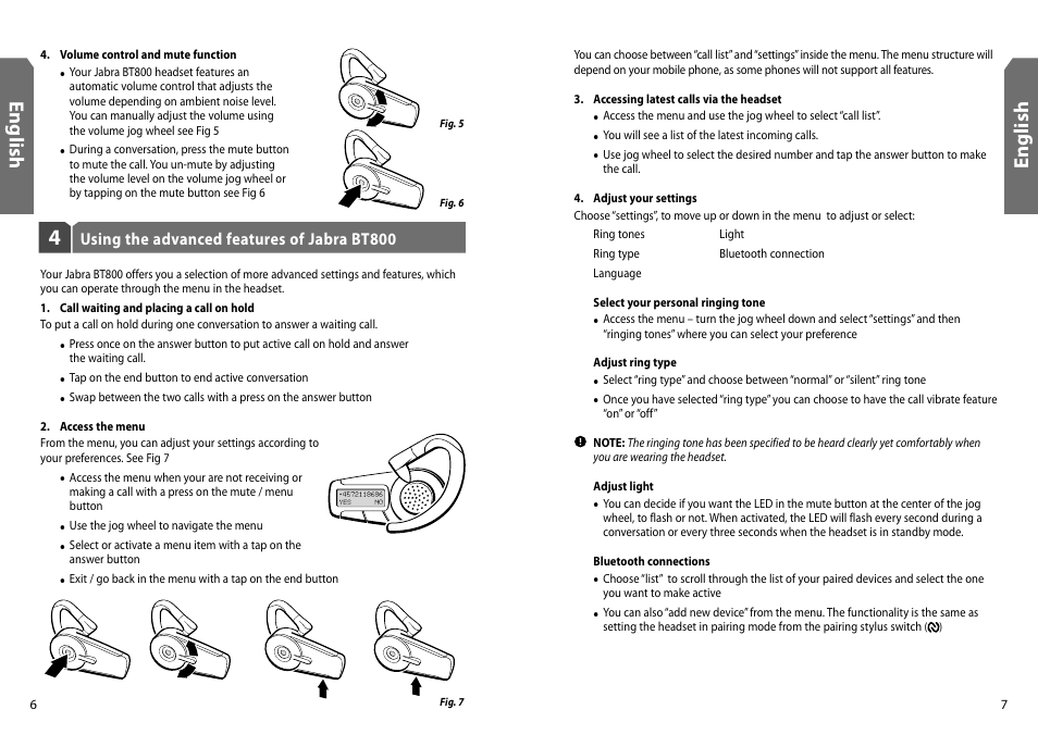 En g lis h | Jabra BT800 User Manual | Page 5 / 23