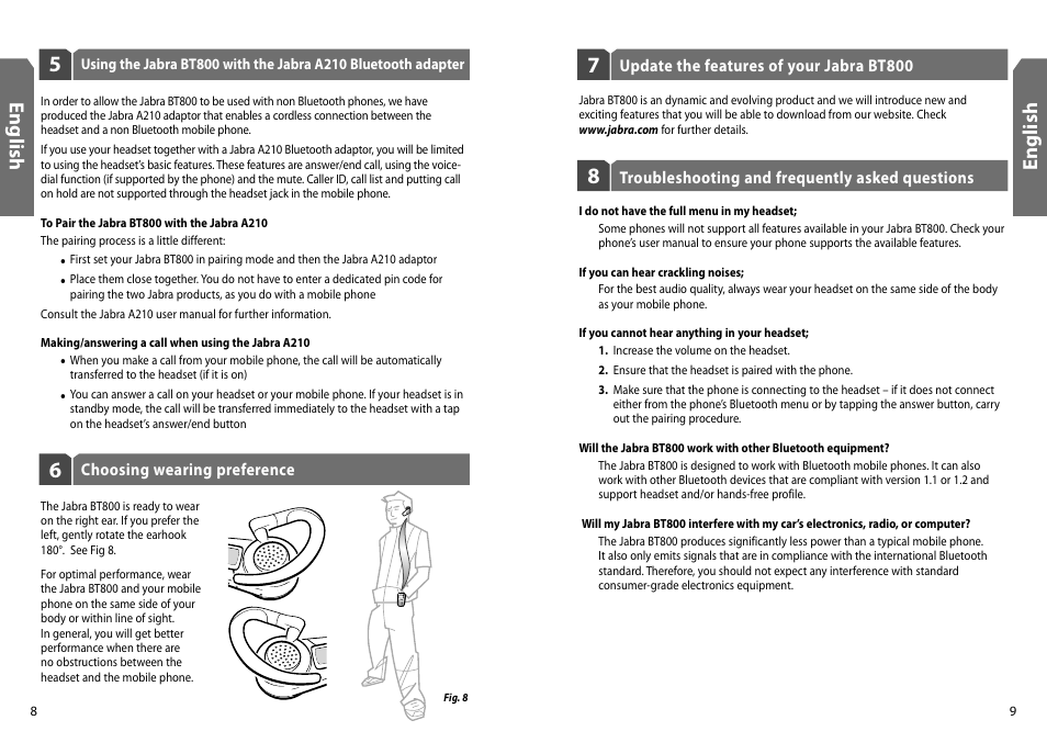 En g lis h en g lis h | Jabra BT800 User Manual | Page 6 / 23
