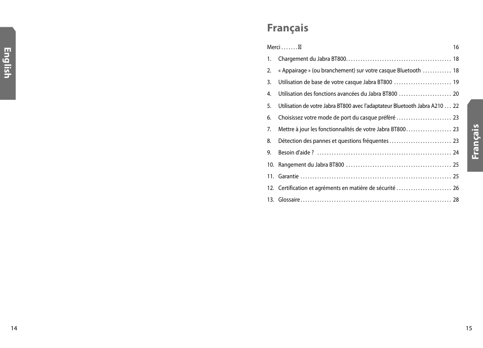 Français, En g lis h, F ra n ça is | Jabra BT800 User Manual | Page 9 / 23