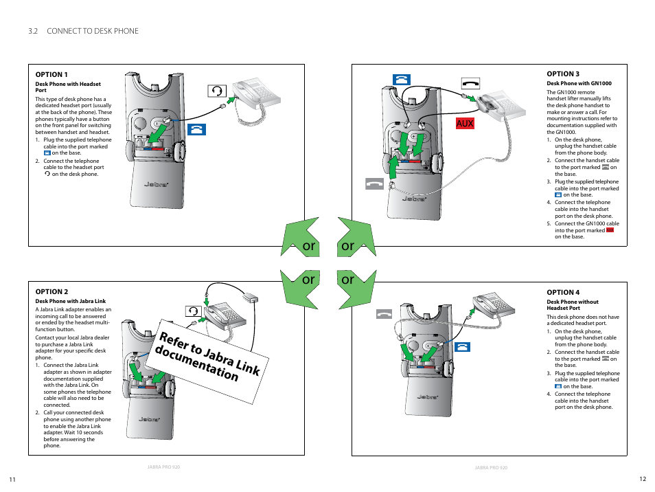 2 connect to desk phone, Refer t o jabr a link documen tation, English | Jabra PRO 920 User Manual | Page 11 / 25