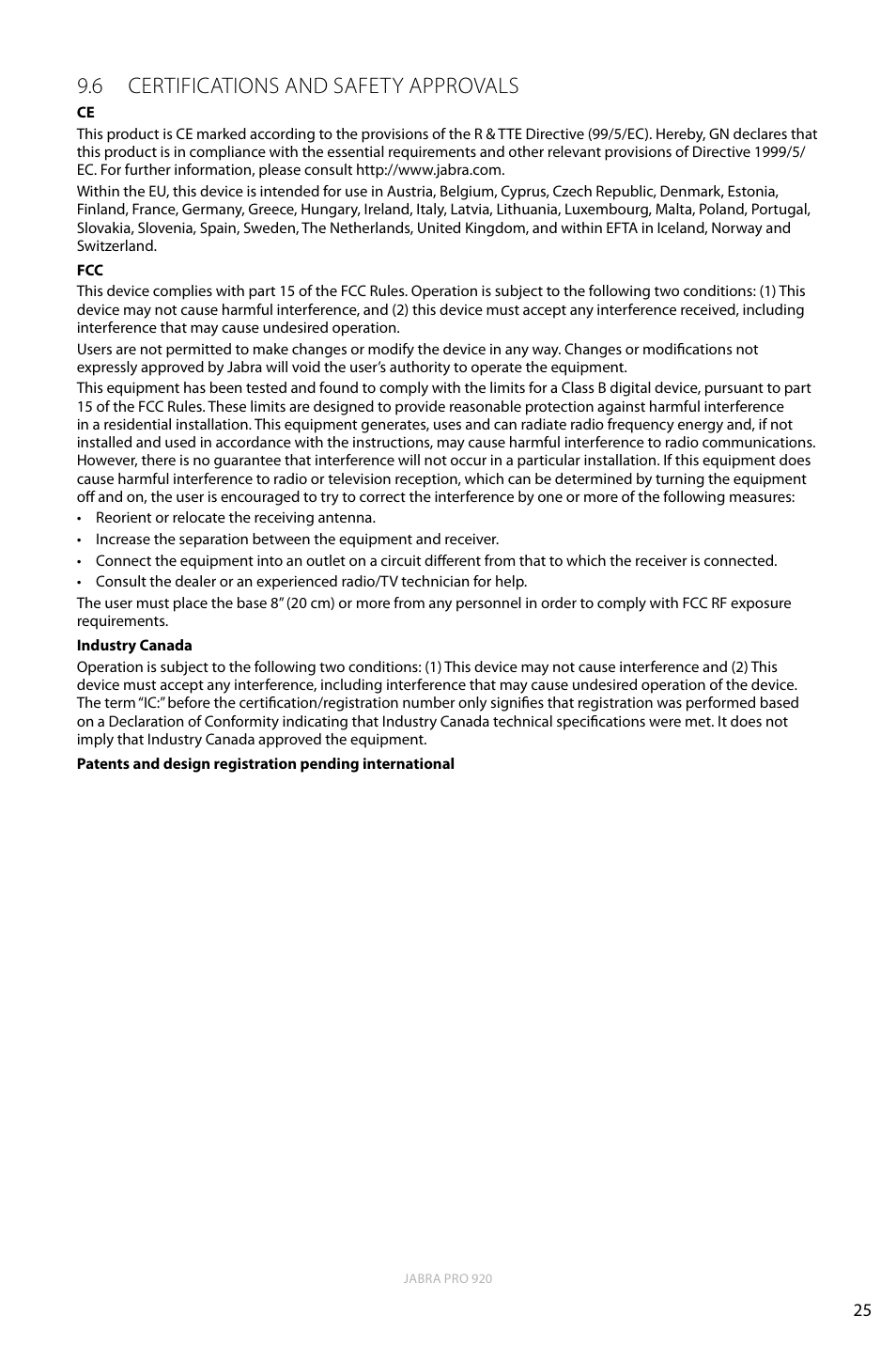 6 certifications and safety approvals, English | Jabra PRO 920 User Manual | Page 24 / 25