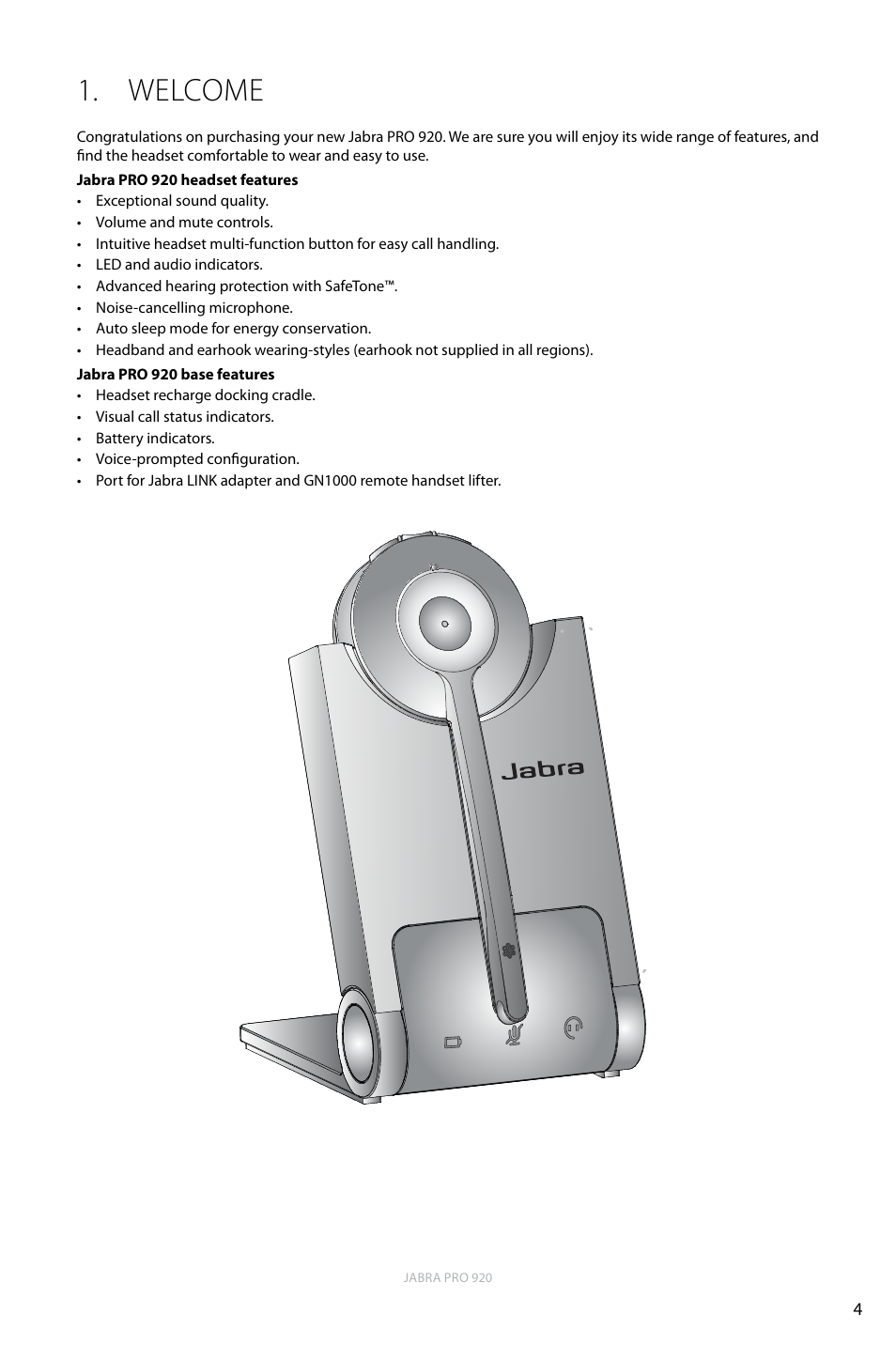 Welcome, English | Jabra PRO 920 User Manual | Page 4 / 25