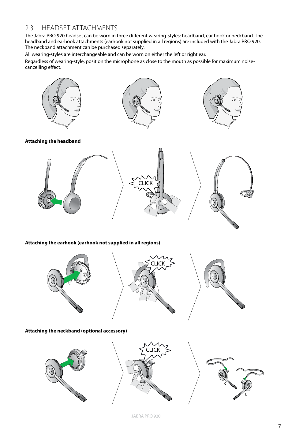 3 headset attachments, English | Jabra PRO 920 User Manual | Page 7 / 25