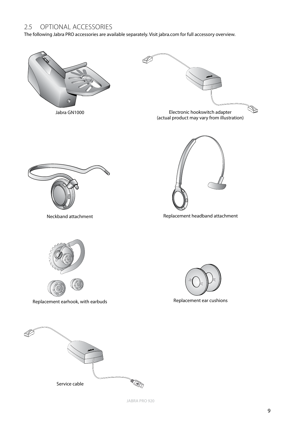 5 optional accessories, English | Jabra PRO 920 User Manual | Page 9 / 25