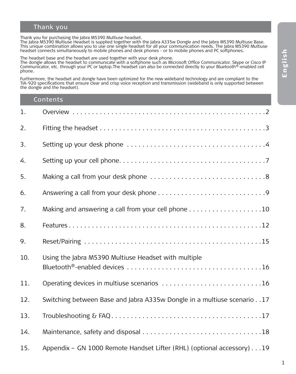 Jabra M5390 User Manual | Page 3 / 22